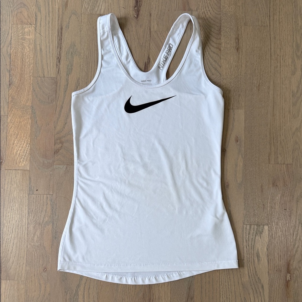 Nike Women's White Tank Top with Black Swoosh